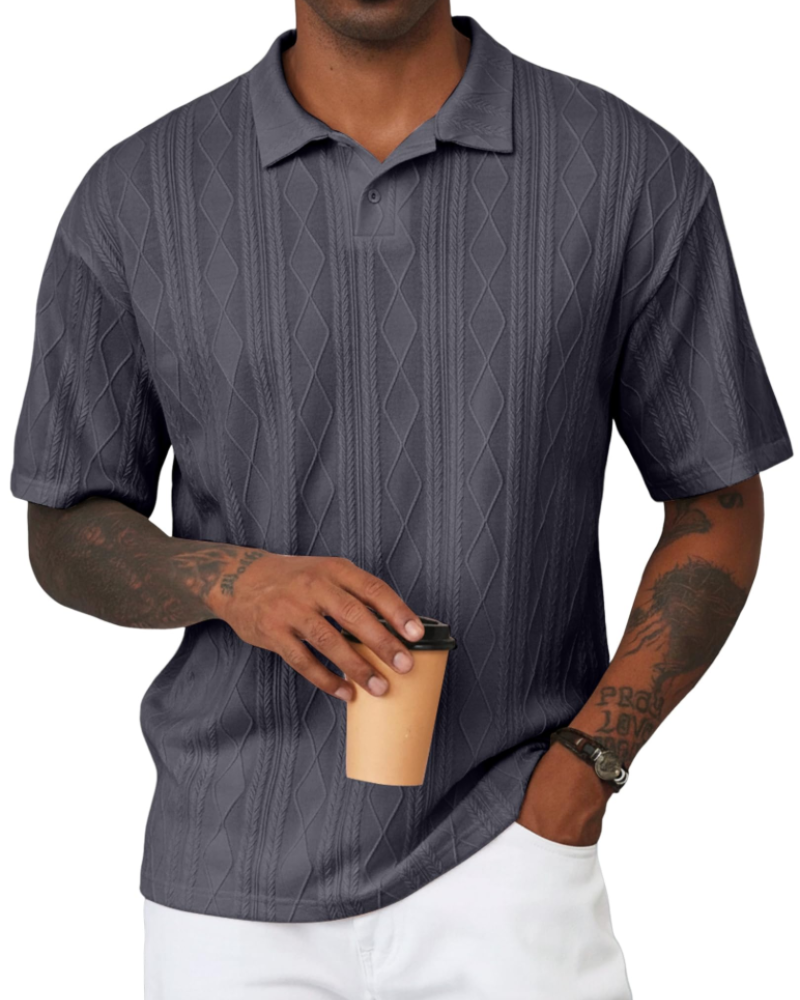 Henry Polo Uomo Maglia Testurizzata – Colletto Classico con Risvolto & Chiusura a 2 Bottoni