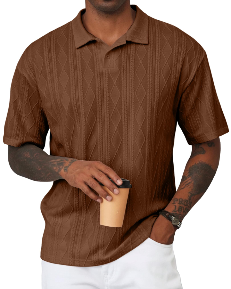 Henry Polo Uomo Maglia Testurizzata – Colletto Classico con Risvolto & Chiusura a 2 Bottoni