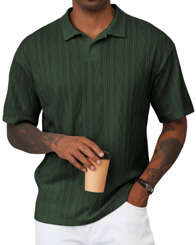 Henry Polo Uomo Maglia Testurizzata – Colletto Classico con Risvolto & Chiusura a 2 Bottoni
