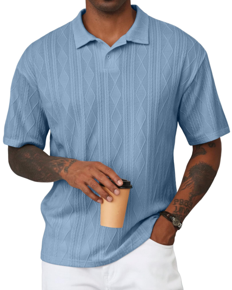 Henry Polo Uomo Maglia Testurizzata – Colletto Classico con Risvolto & Chiusura a 2 Bottoni