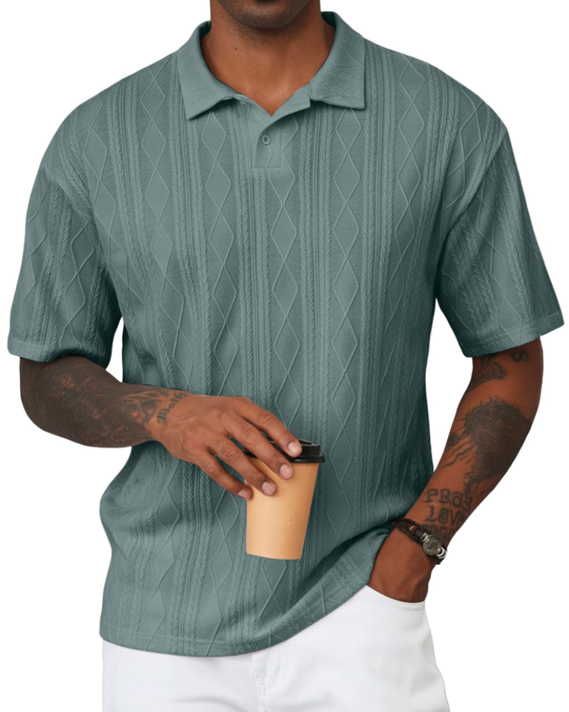 Henry Polo Uomo Maglia Testurizzata – Colletto Classico con Risvolto & Chiusura a 2 Bottoni
