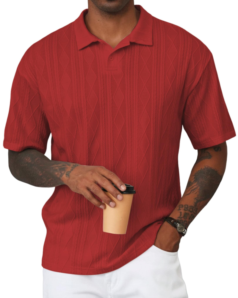 Henry Polo Uomo Maglia Testurizzata – Colletto Classico con Risvolto & Chiusura a 2 Bottoni
