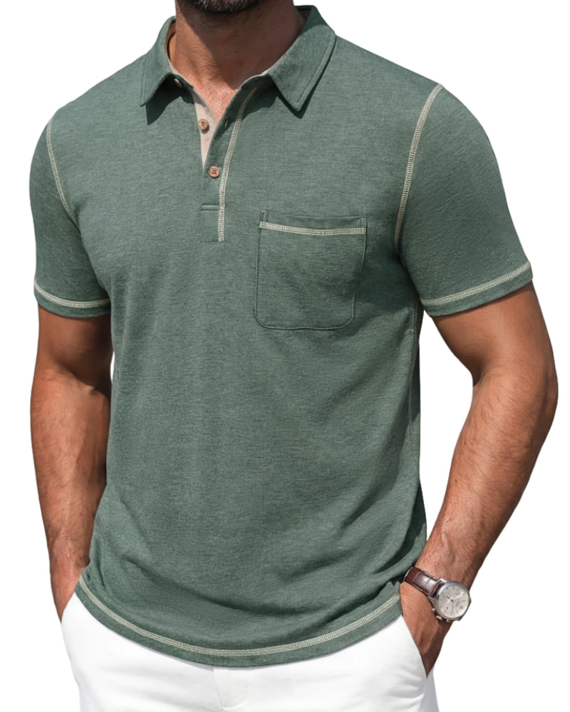 Polo Ryan para Hombre de Algodón Stretch – Manga Corta, Bolsillo en el Pecho y Cuello en Contraste