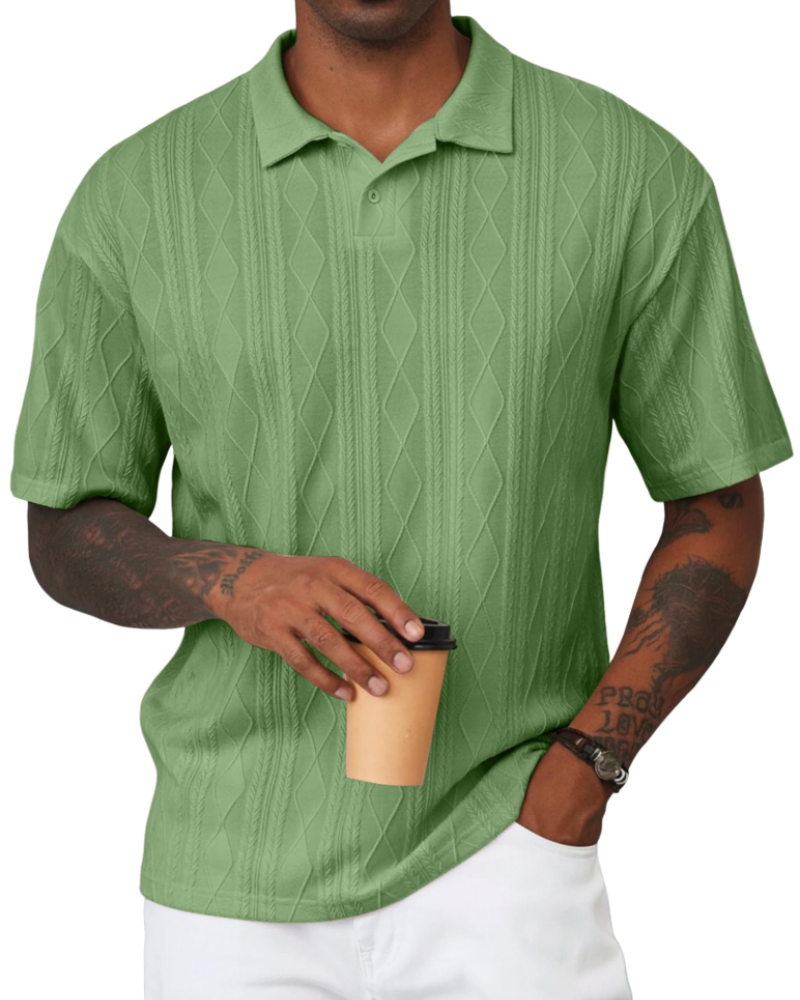 Henry Polo Uomo Maglia Testurizzata – Colletto Classico con Risvolto & Chiusura a 2 Bottoni