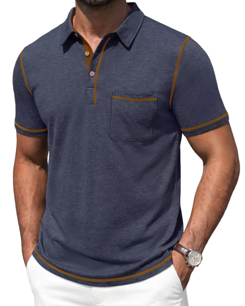 Polo Ryan para Hombre de Algodón Stretch – Manga Corta, Bolsillo en el Pecho y Cuello en Contraste