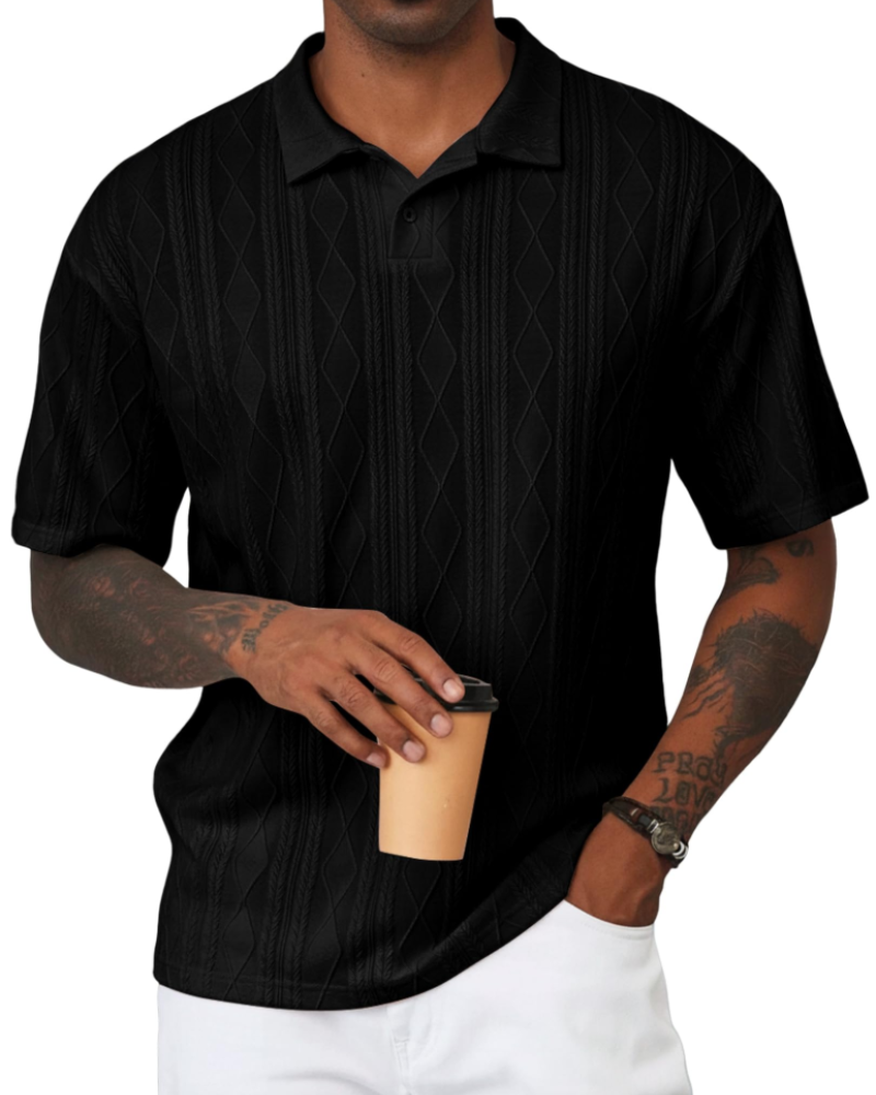 Henry Polo Uomo Maglia Testurizzata – Colletto Classico con Risvolto & Chiusura a 2 Bottoni