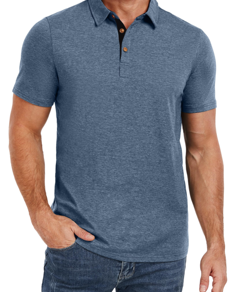 Polo de hombre Ethan en algodón stretch – Cuello contrastado y cierre de 3 botones