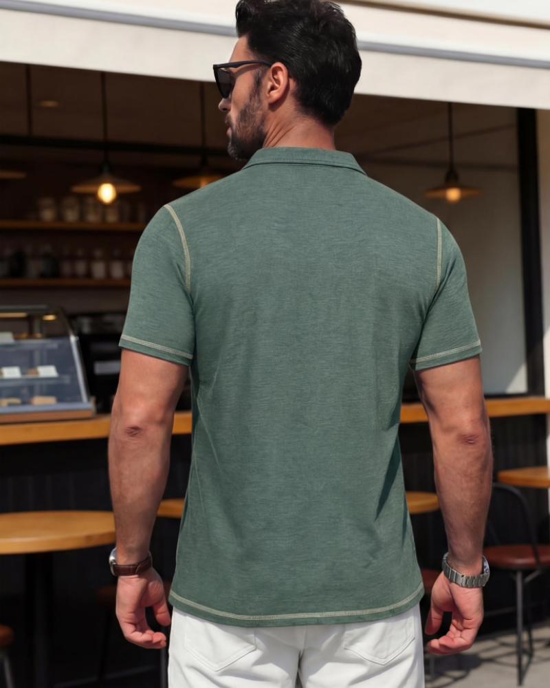 Polo Ryan para Hombre de Algodón Stretch – Manga Corta, Bolsillo en el Pecho y Cuello en Contraste