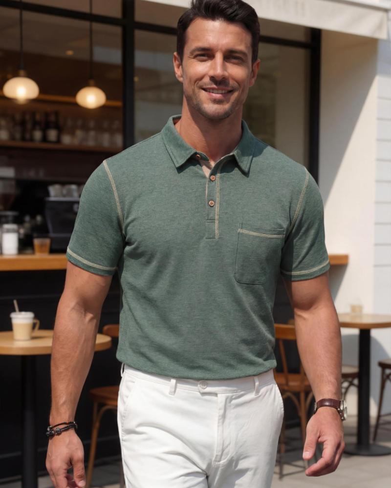 Polo Ryan para Hombre de Algodón Stretch – Manga Corta, Bolsillo en el Pecho y Cuello en Contraste
