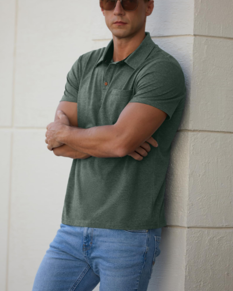 James Men's Cotton Polo – Breathable Short Sleeve Polo with Chest Pocket