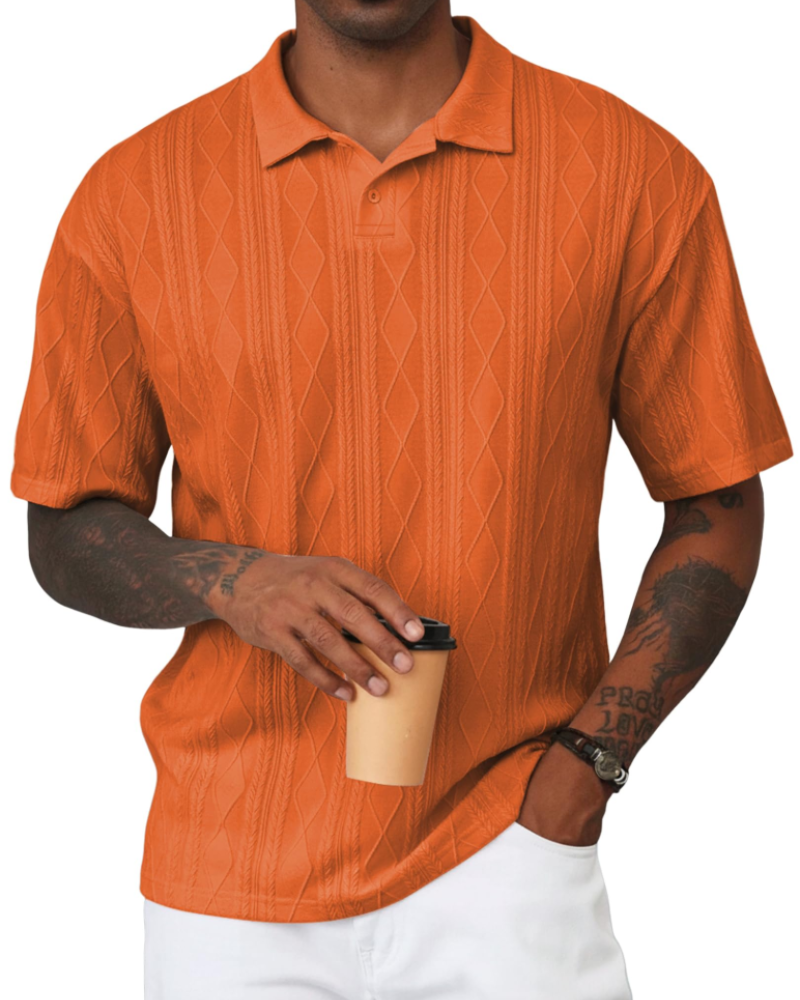 Henry Polo Uomo Maglia Testurizzata – Colletto Classico con Risvolto & Chiusura a 2 Bottoni