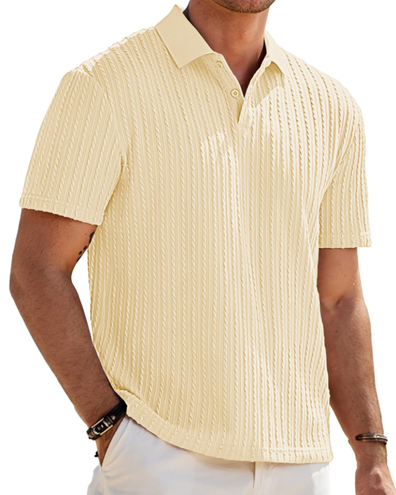 Oliver Polo Homme Maille Texturée – Col Revers Élégant & Fermeture 2 Boutons