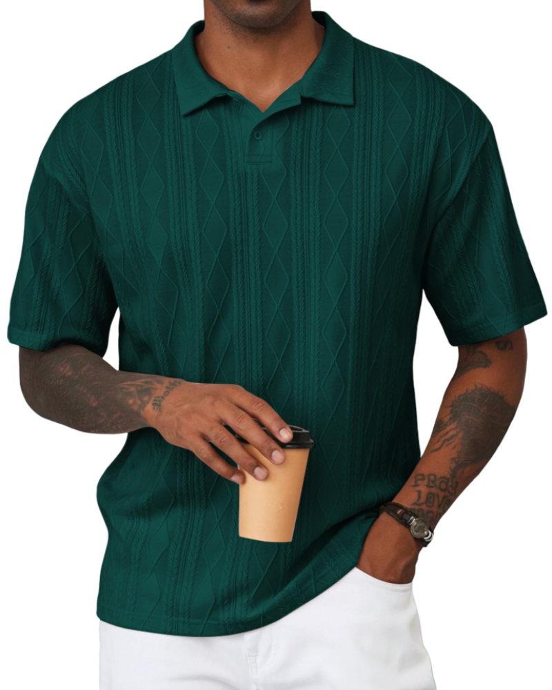 Henry Polo Uomo Maglia Testurizzata – Colletto Classico con Risvolto & Chiusura a 2 Bottoni