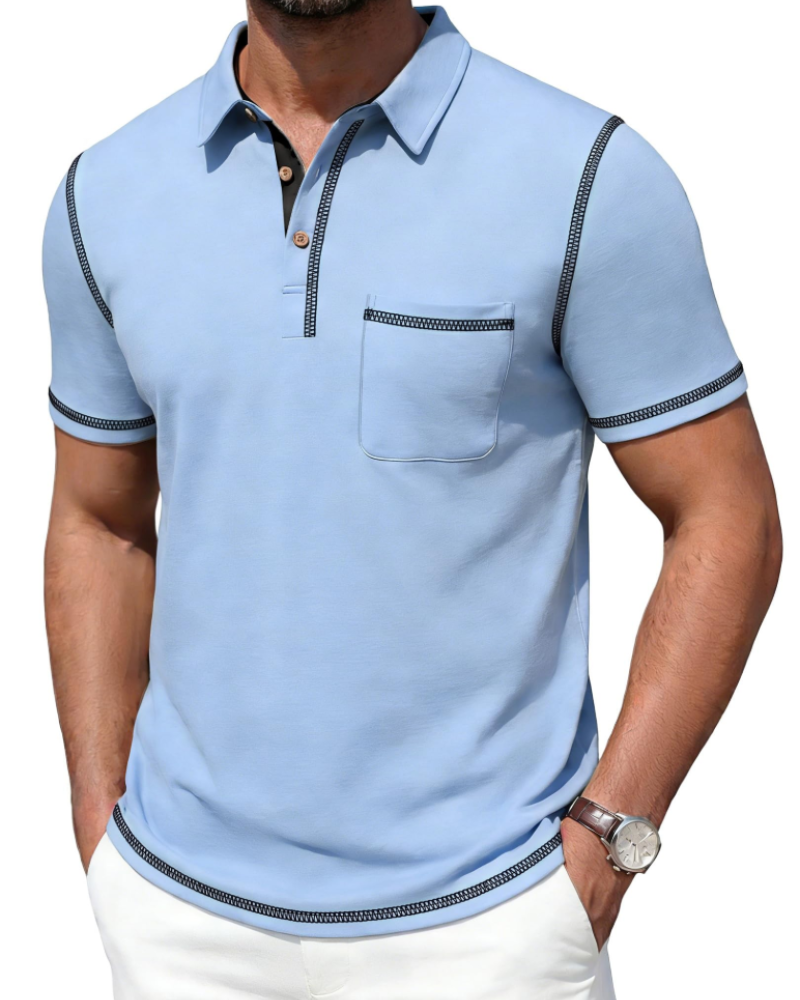 Polo Ryan para Hombre de Algodón Stretch – Manga Corta, Bolsillo en el Pecho y Cuello en Contraste