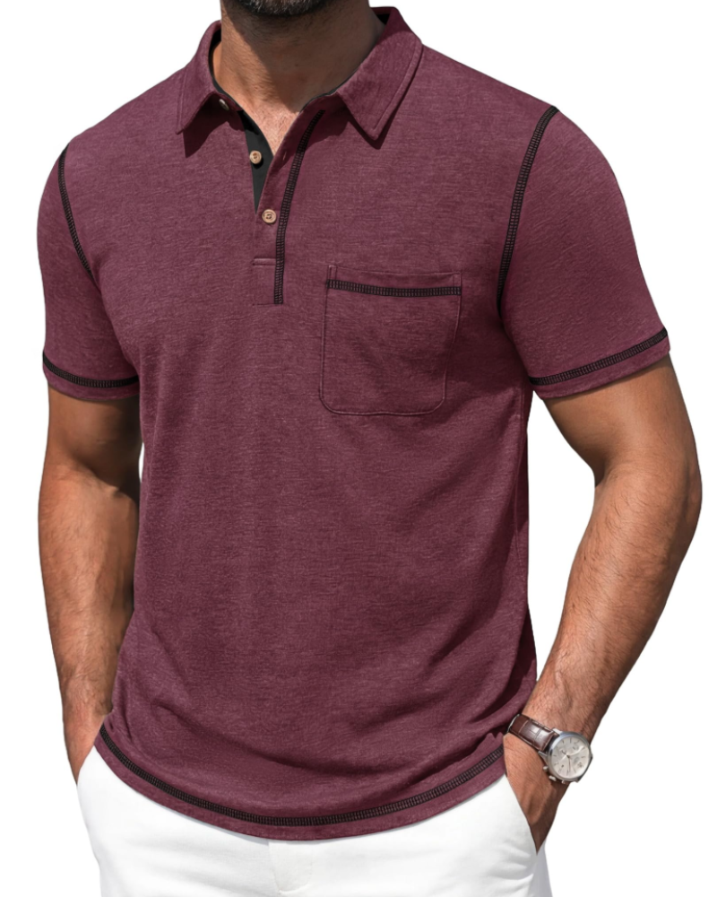 Polo Ryan para Hombre de Algodón Stretch – Manga Corta, Bolsillo en el Pecho y Cuello en Contraste