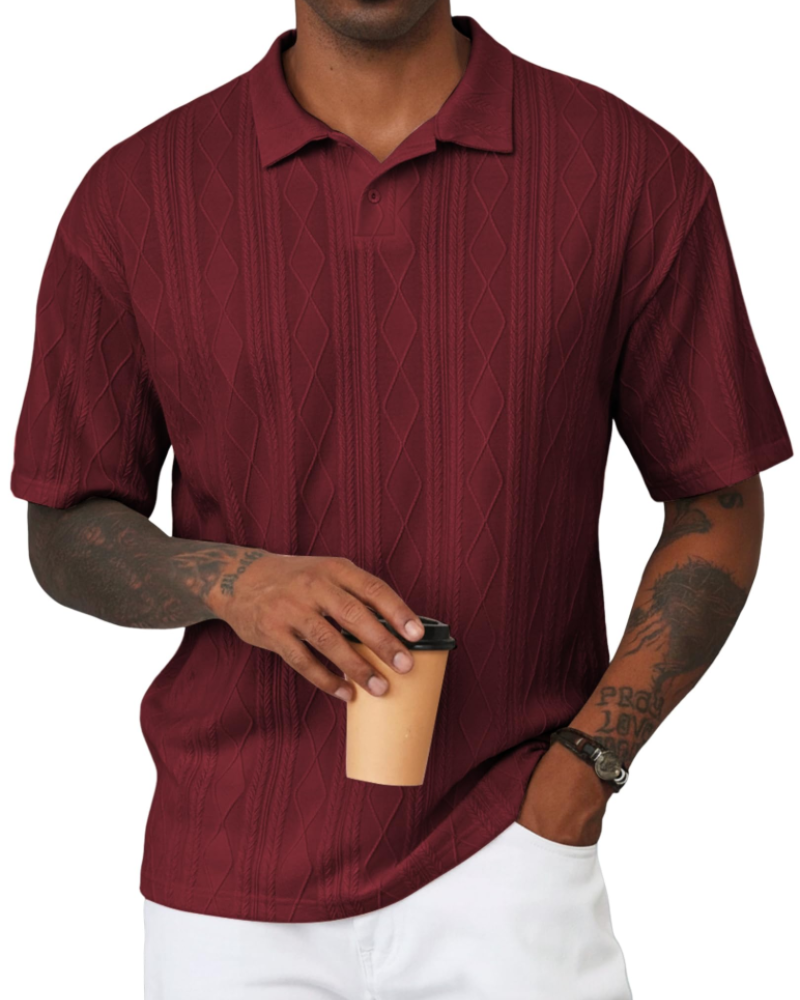 Henry Polo Uomo Maglia Testurizzata – Colletto Classico con Risvolto & Chiusura a 2 Bottoni