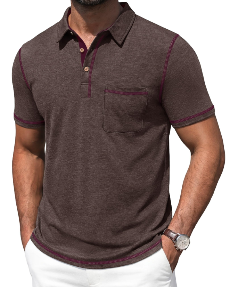 Polo Ryan para Hombre de Algodón Stretch – Manga Corta, Bolsillo en el Pecho y Cuello en Contraste
