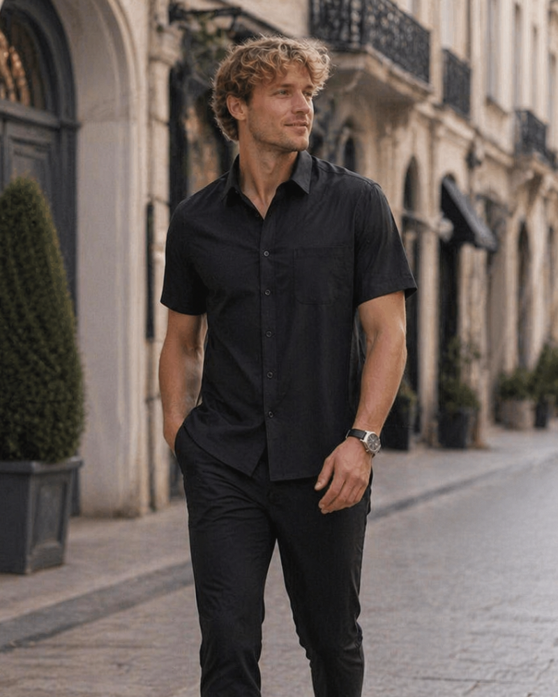 Thomas Camisa Hombre – Camisa de Manga Corta Sin Arrugas, Corte Regular y Bolsillo