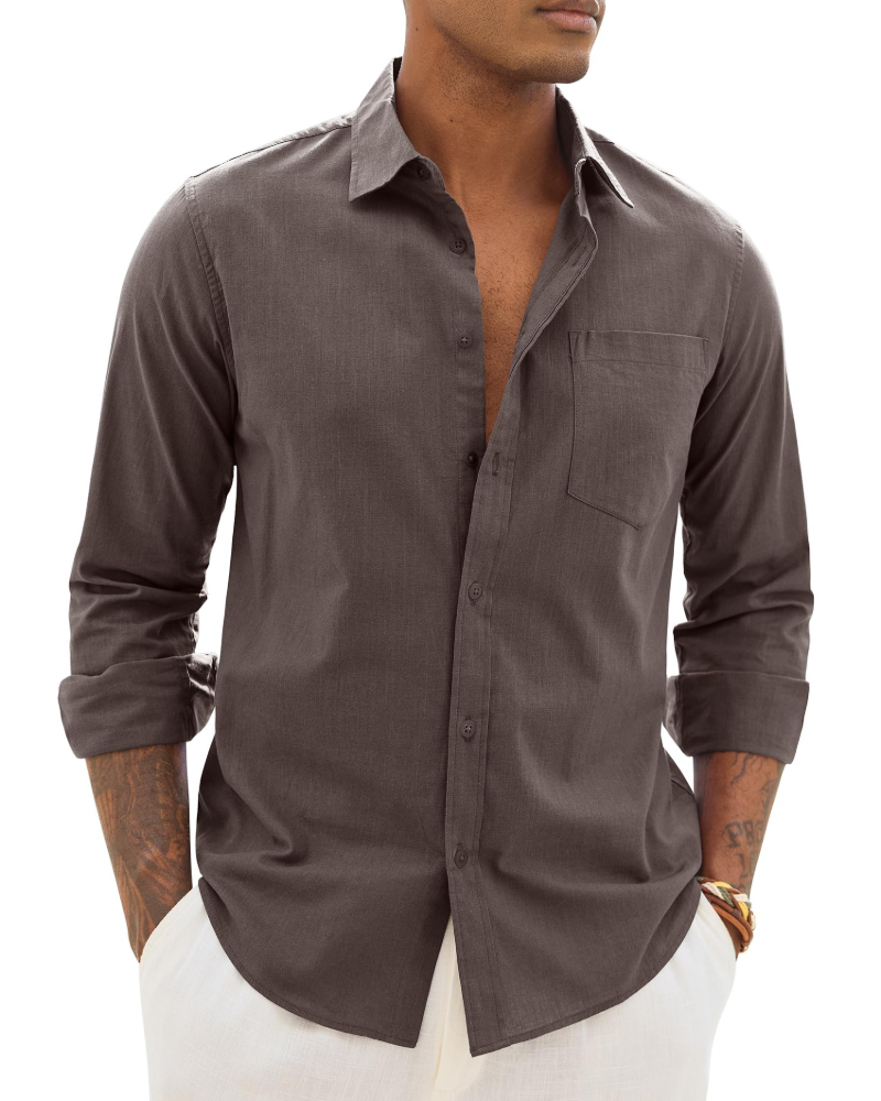 Hugo Camisa Hombre – Camisa Algodón Lino Mangas Largas, Estilo Ligero y Casual Chic