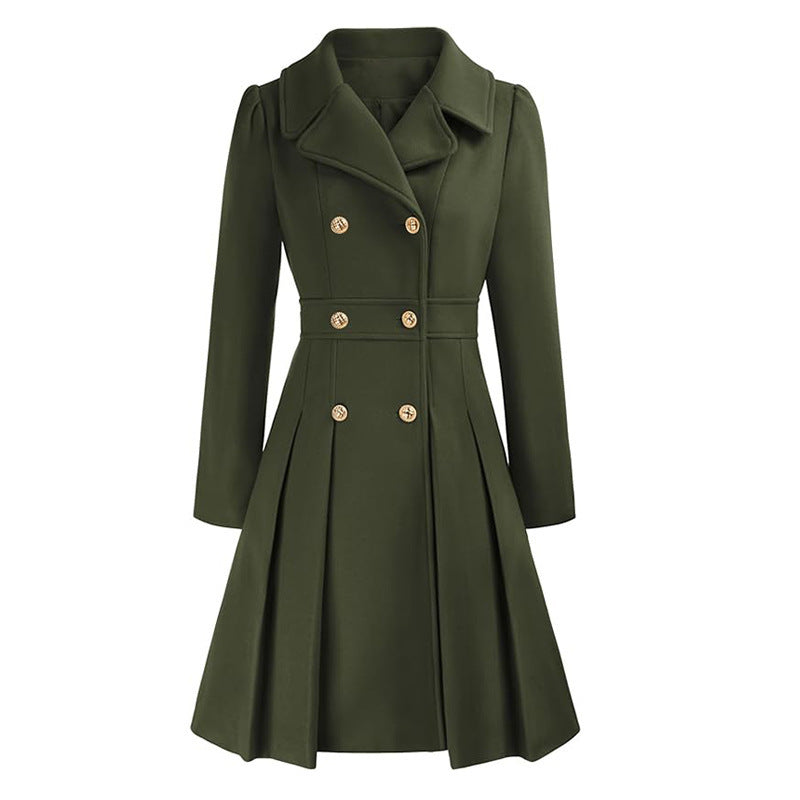Livy taillierter Damen-Trench – Eleganter Mantel mit doppelter Knopfleiste, Gürtel und Faltenrock
