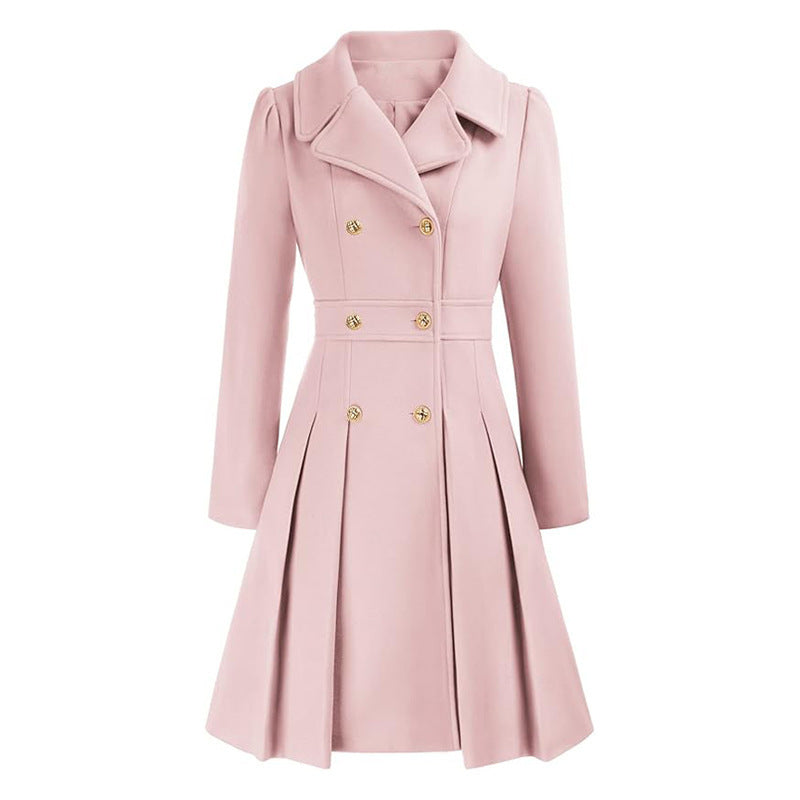 Livy taillierter Damen-Trench – Eleganter Mantel mit doppelter Knopfleiste, Gürtel und Faltenrock