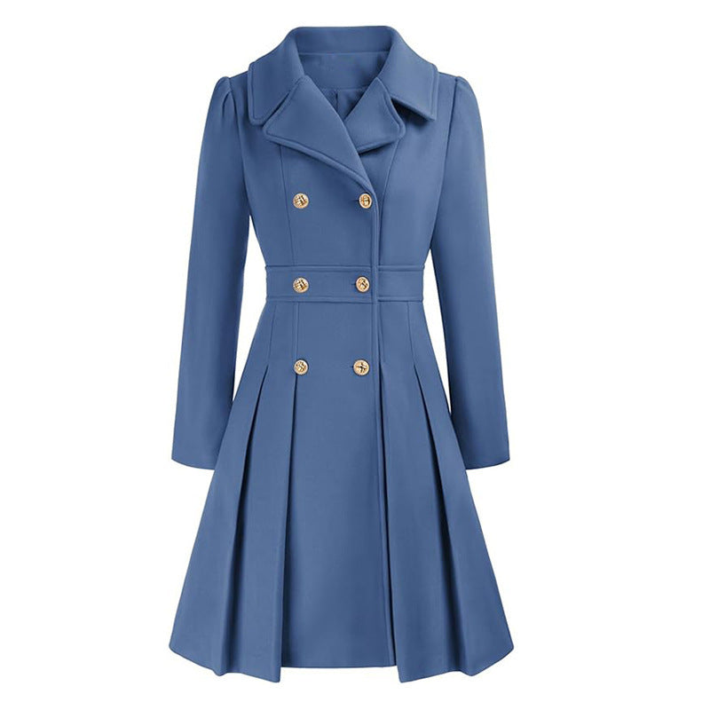 Livy taillierter Damen-Trench – Eleganter Mantel mit doppelter Knopfleiste, Gürtel und Faltenrock