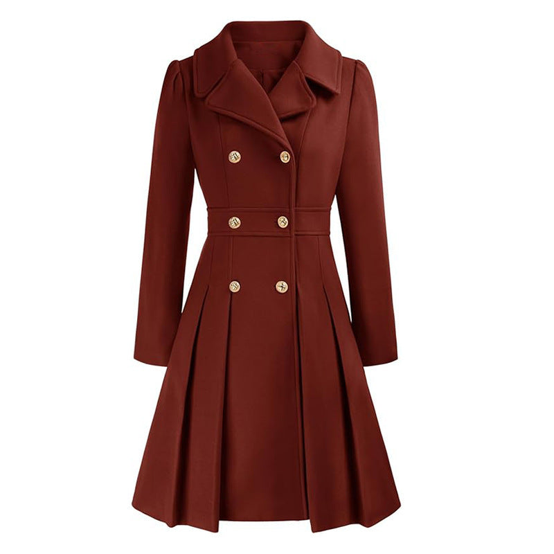 Livy taillierter Damen-Trench – Eleganter Mantel mit doppelter Knopfleiste, Gürtel und Faltenrock