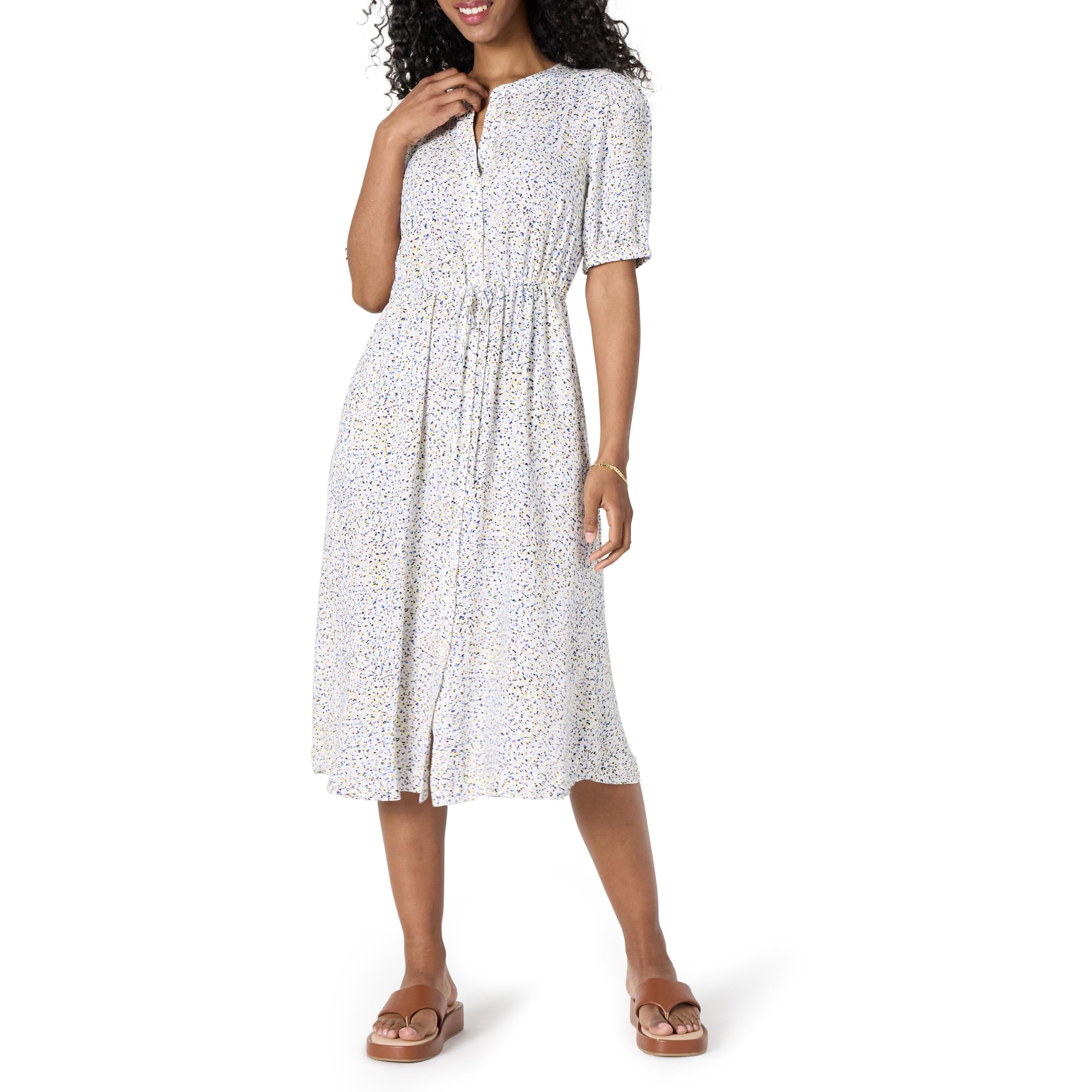 Vestido Krishna para Mulher – Corte A-Line Ajustado, Mangas Curtas e Saia Midi Evasê com Bolsos