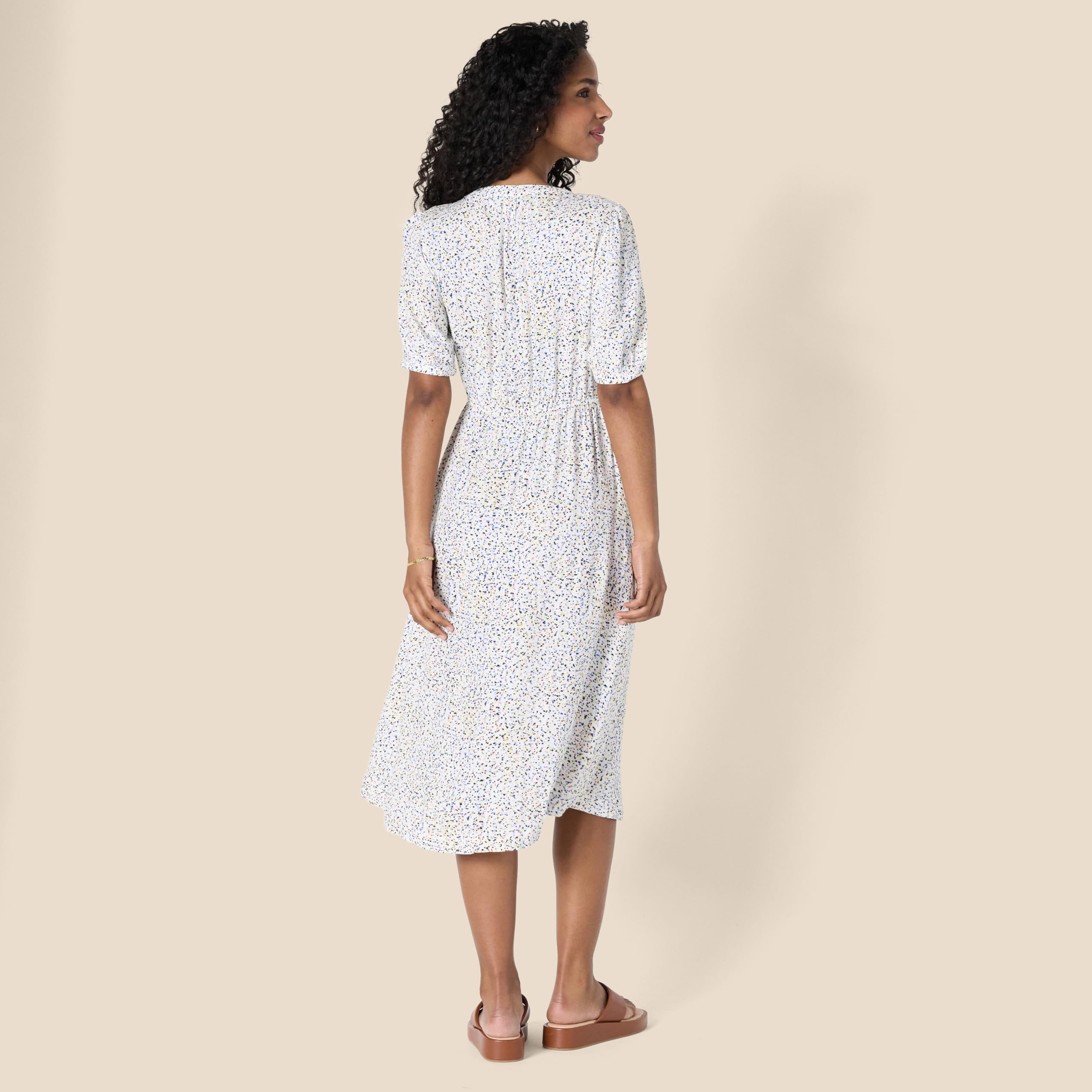 Vestido Krishna para Mulher – Corte A-Line Ajustado, Mangas Curtas e Saia Midi Evasê com Bolsos