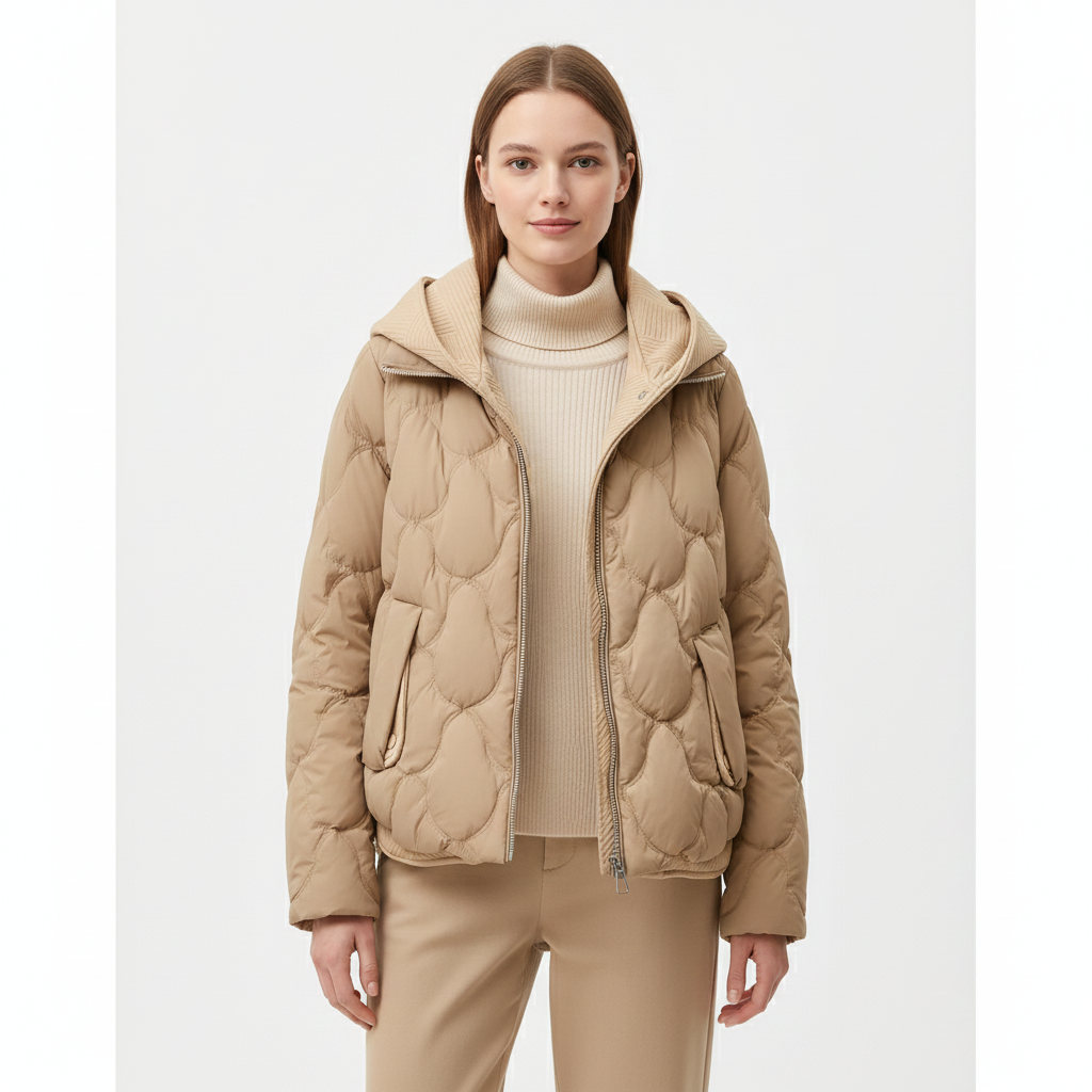 Oline Damen kurze Daunenjacke – Elegante Steppjacke mit Kapuze & Reißverschluss