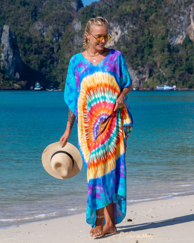 Olive Kaftan Dame Store Størrelser – Maxi Strandkjole Flydende, Løs Pasform & Boheme Stil