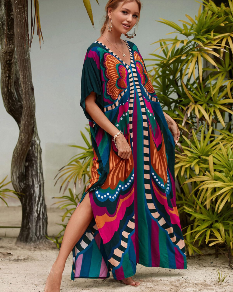 Olive Kaftan Dame Store Størrelser – Maxi Strandkjole Flydende, Løs Pasform & Boheme Stil