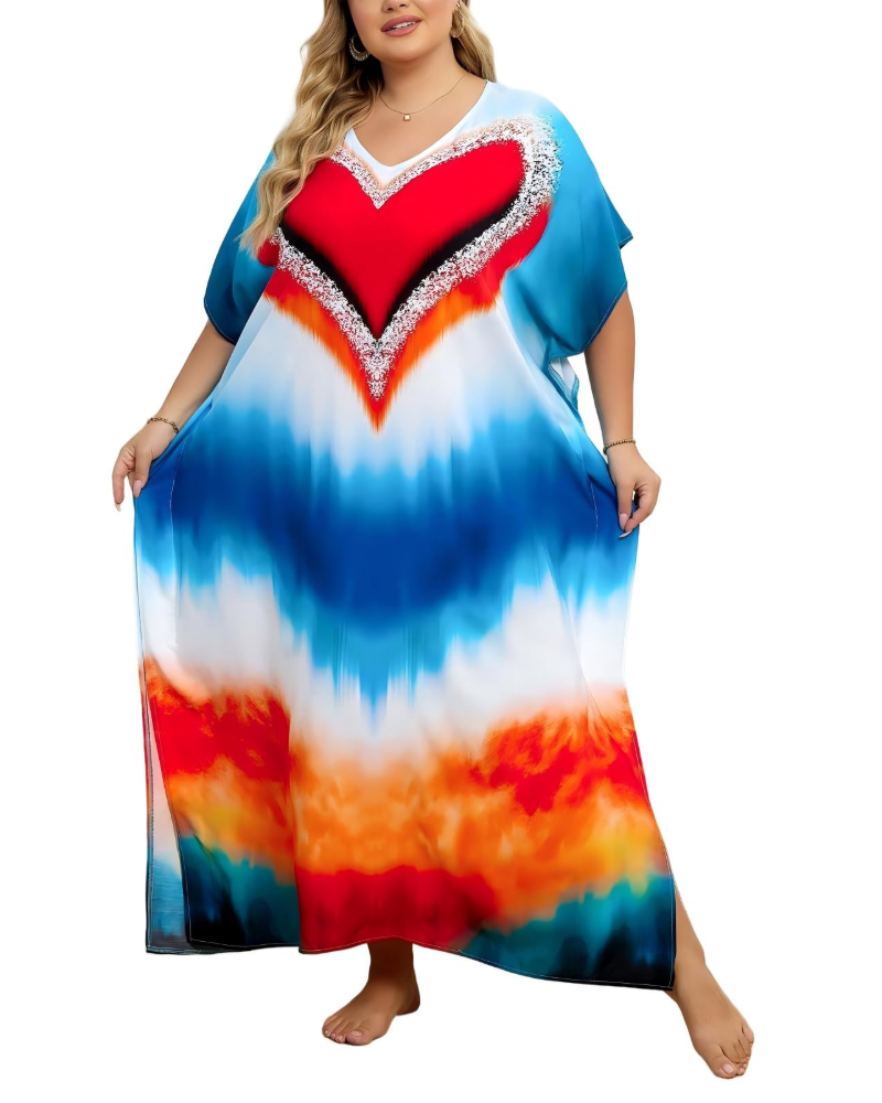Olive Kaftan Dame Store Størrelser – Maxi Strandkjole Flydende, Løs Pasform & Boheme Stil