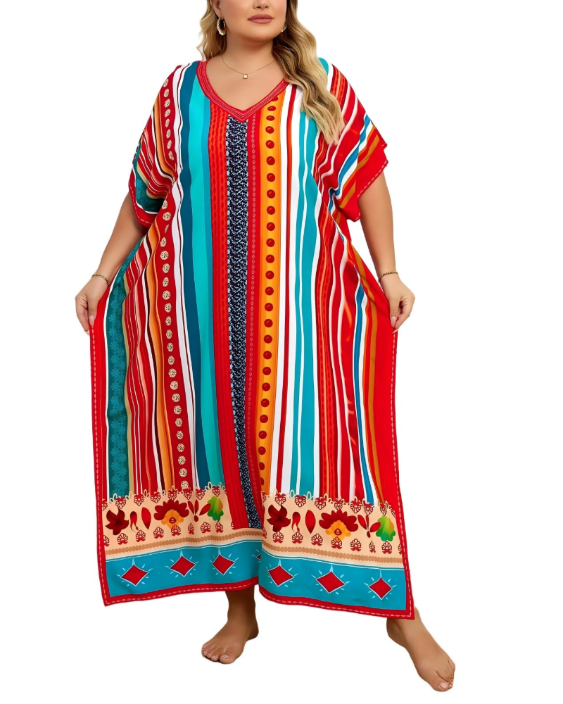 Olive Kaftan Dame Store Størrelser – Maxi Strandkjole Flydende, Løs Pasform & Boheme Stil