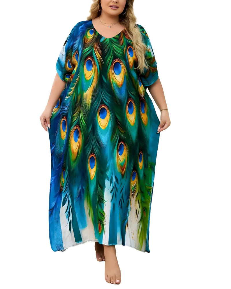 Olive Kaftan Dame Store Størrelser – Maxi Strandkjole Flydende, Løs Pasform & Boheme Stil