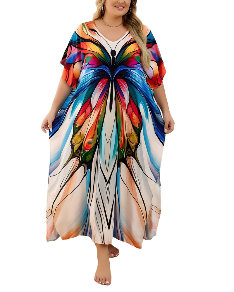 Olive Kaftan Dame Store Størrelser – Maxi Strandkjole Flydende, Løs Pasform & Boheme Stil