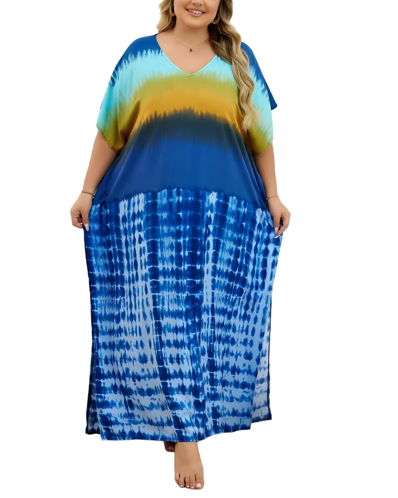 Olive Kaftan Dame Store Størrelser – Maxi Strandkjole Flydende, Løs Pasform & Boheme Stil