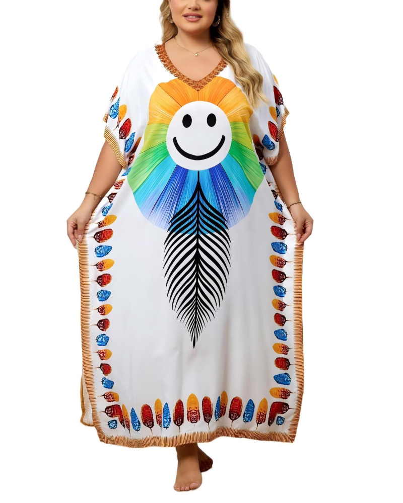 Olive Kaftan Dame Store Størrelser – Maxi Strandkjole Flydende, Løs Pasform & Boheme Stil