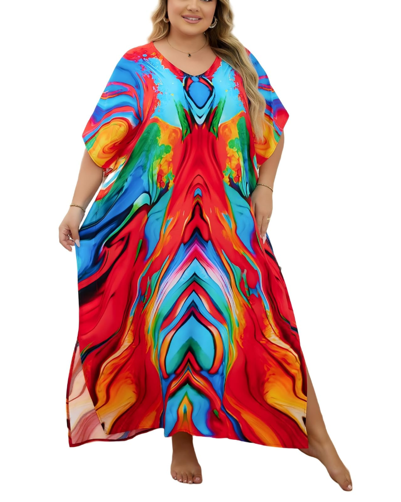 Olive Kaftan Dame Store Størrelser – Maxi Strandkjole Flydende, Løs Pasform & Boheme Stil