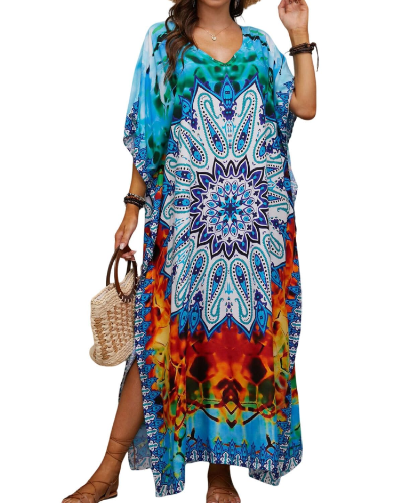 Olive Kaftan Dame Store Størrelser – Maxi Strandkjole Flydende, Løs Pasform & Boheme Stil