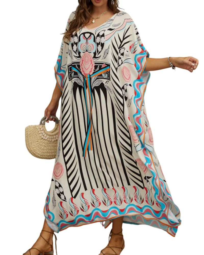 Olive Kaftan Dame Store Størrelser – Maxi Strandkjole Flydende, Løs Pasform & Boheme Stil