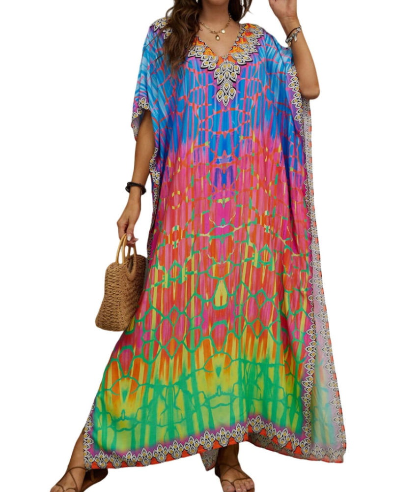 Olive Kaftan Dame Store Størrelser – Maxi Strandkjole Flydende, Løs Pasform & Boheme Stil
