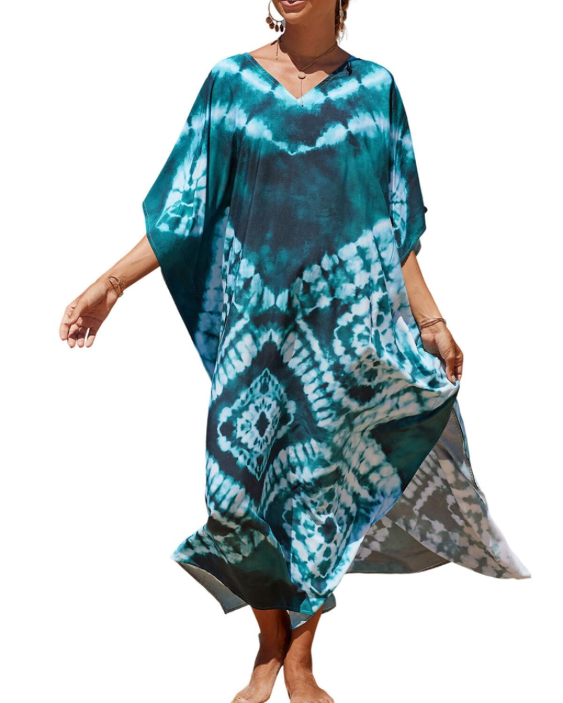 Olive Kaftan Dame Store Størrelser – Maxi Strandkjole Flydende, Løs Pasform & Boheme Stil