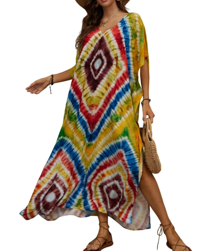 Olive Kaftan Dame Store Størrelser – Maxi Strandkjole Flydende, Løs Pasform & Boheme Stil