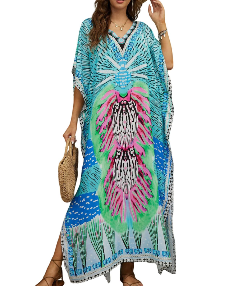 Olive Kaftan Dame Store Størrelser – Maxi Strandkjole Flydende, Løs Pasform & Boheme Stil