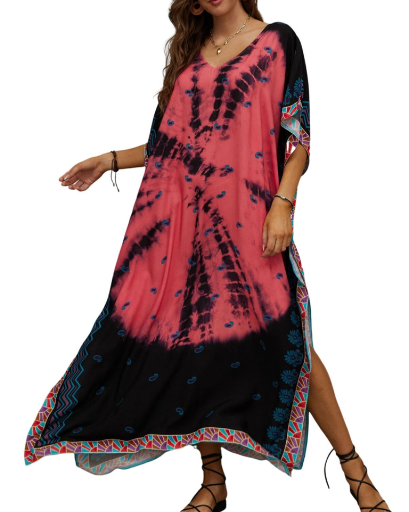Olive Kaftan Dame Store Størrelser – Maxi Strandkjole Flydende, Løs Pasform & Boheme Stil