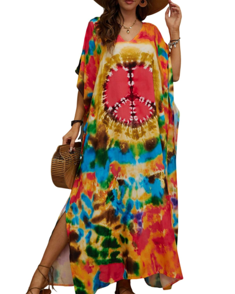 Olive Kaftan Dame Store Størrelser – Maxi Strandkjole Flydende, Løs Pasform & Boheme Stil