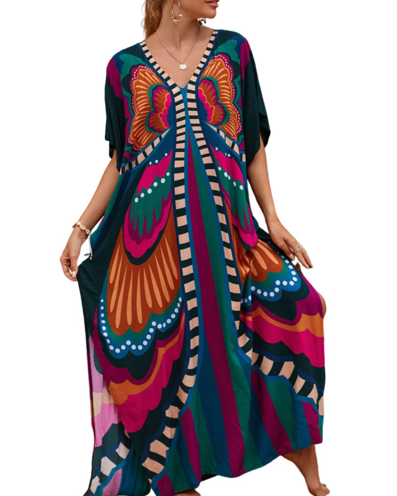 Olive Kaftan Dame Store Størrelser – Maxi Strandkjole Flydende, Løs Pasform & Boheme Stil