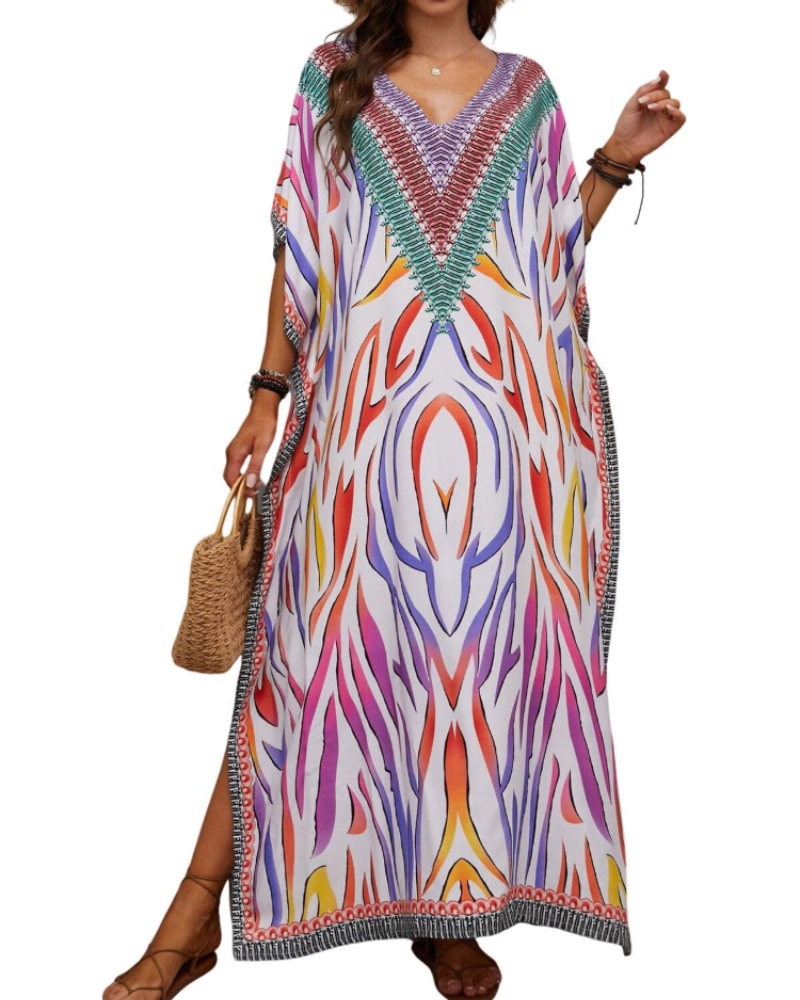 Olive Kaftan Dame Store Størrelser – Maxi Strandkjole Flydende, Løs Pasform & Boheme Stil