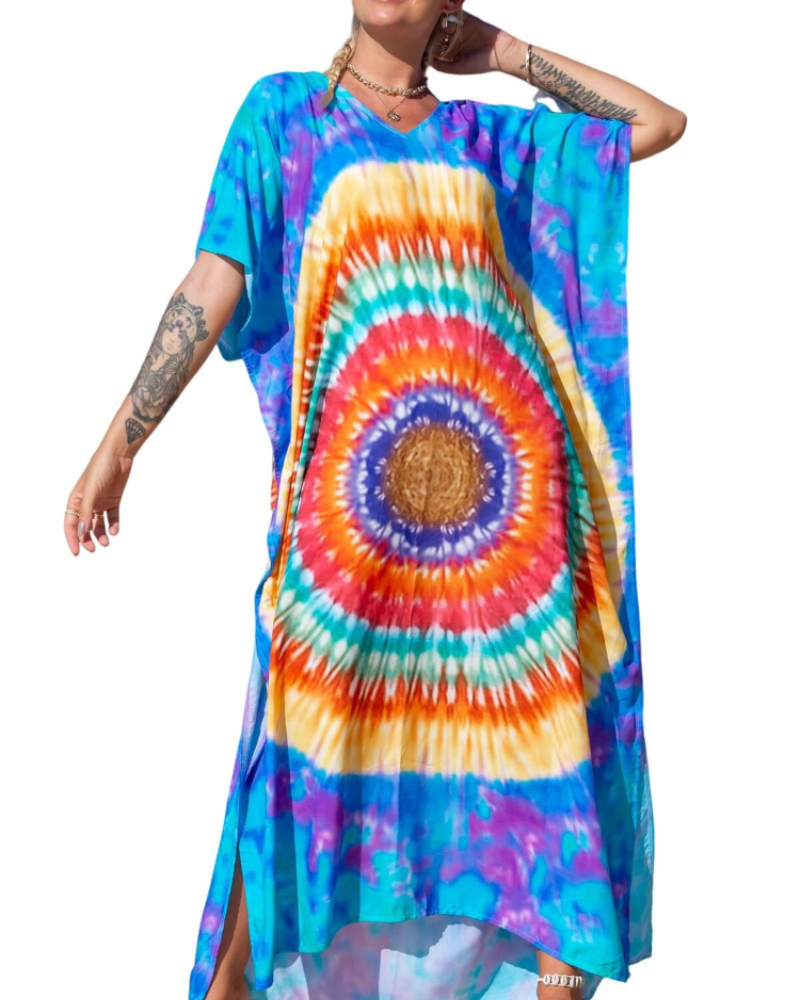 Olive Kaftan Dame Store Størrelser – Maxi Strandkjole Flydende, Løs Pasform & Boheme Stil